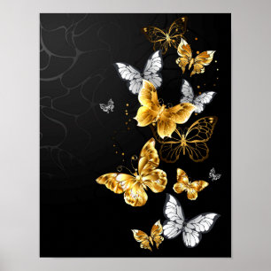 Poster Papillons blancs et dorés