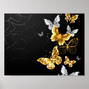 Poster Papillons blancs et dorés