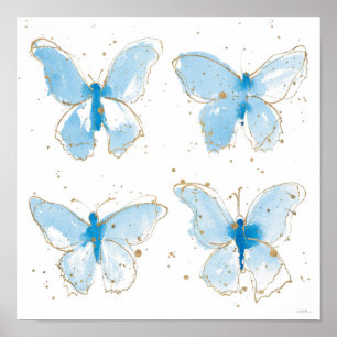 Poster Papillons bleu aquarelle