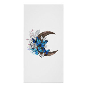 Poster Papillons bleus sur croissant en bois
