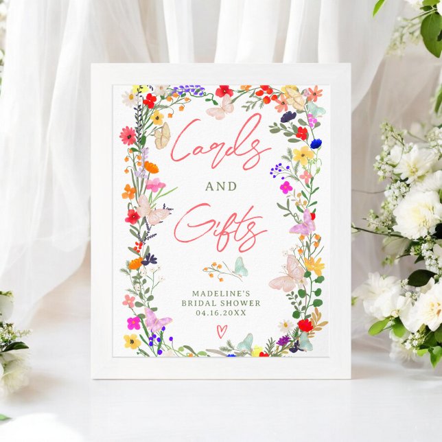 Poster Papillons boho brillant sauvage abat signe de la m (Butterflies boho bright wild lowers bridal sign)