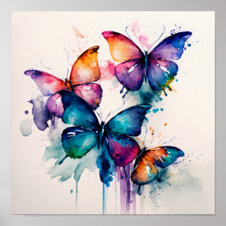 Poster Papillons colorés Aquarelle Abstraite