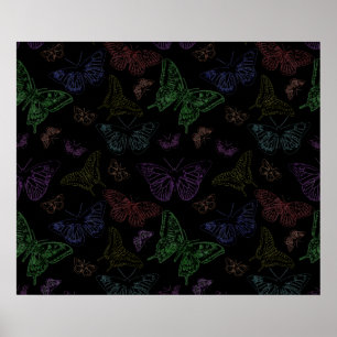 Poster Papillons couleur noir et arc-en-ciel volants