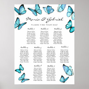 Poster Papillons d'aquarelle bleu Mariage Carte de siège