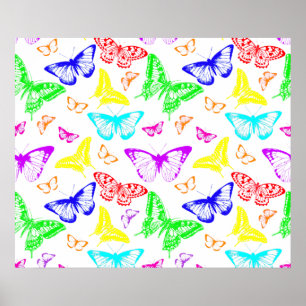 Poster Papillons de couleur arc-en-ciel volant