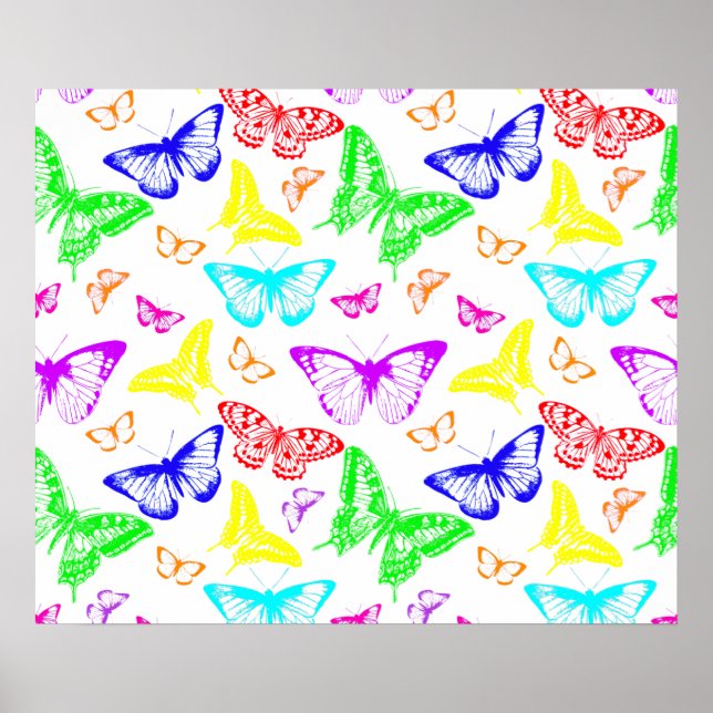 Poster Papillons de couleur arc-en-ciel volant (Devant)