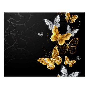 Poster Papillons d'or et de blanc