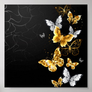 Poster Papillons dorés et blancs
