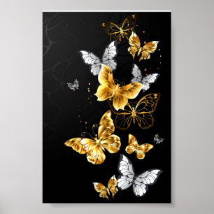Poster Papillons dorés et blancs