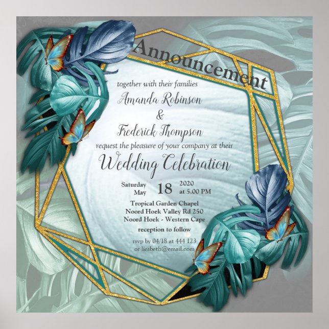 Poster Papillons du Paradis/Tropical Turquoise Splash (Devant)