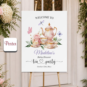 Poster Papillons élégants de la fête du thé Baby Shower d