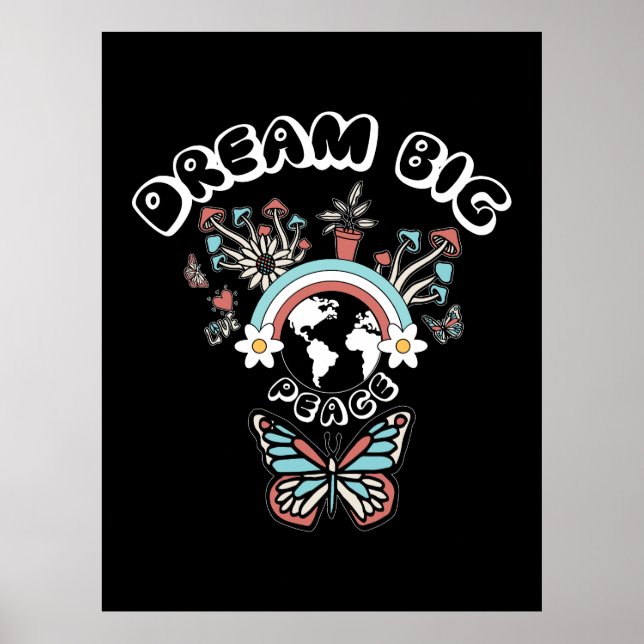 Poster Papillons et champignons Rêve Big positif inspo (Devant)