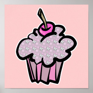 Poster papillons et cupcakes aux fleurs