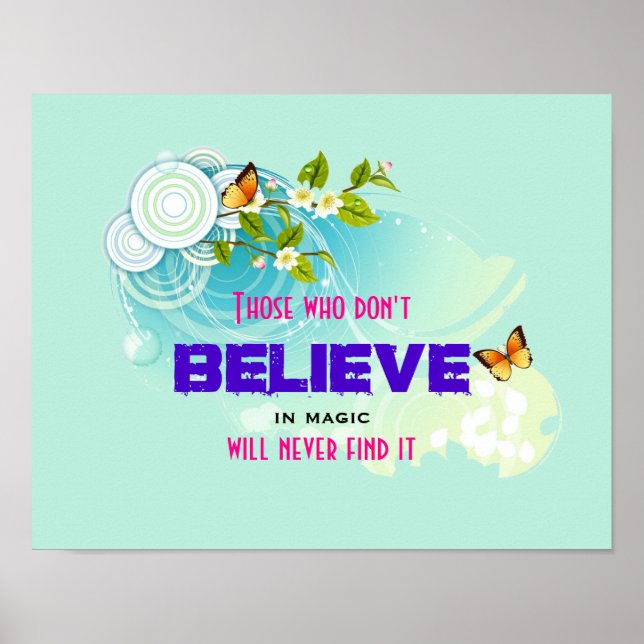 Poster Papillons et fleurs avec citation magique (Devant)