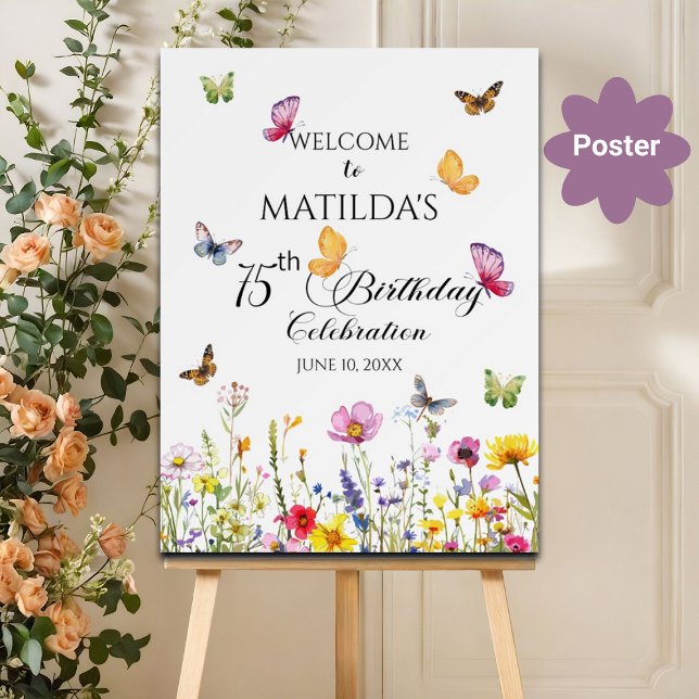 Poster Papillons et Fleurs sauvages 75e anniversaire Bien (Créateur téléchargé)