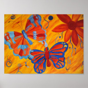 Poster papillons et fleurs Toile Imprimer