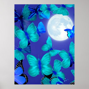 Poster Papillons et papillons de nuit dans un ciel bleu p