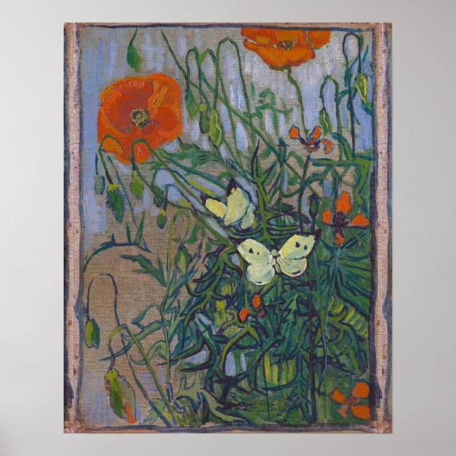 Poster Papillons et papillons par Vincent van Gogh (Devant)