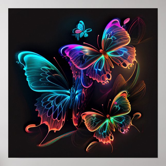 Poster Papillons étincelants Neon (Devant)