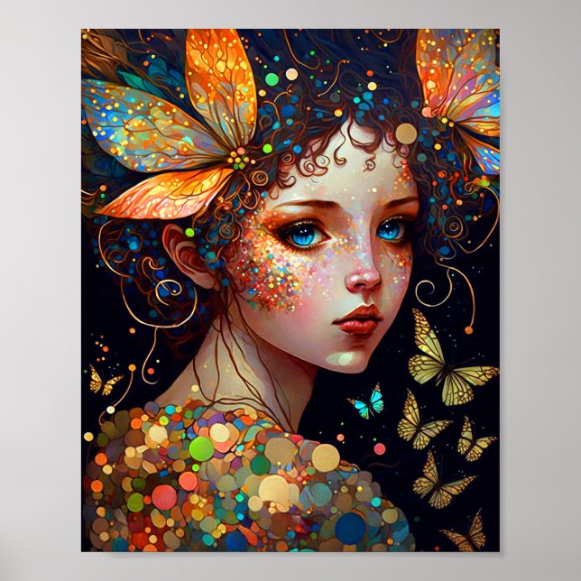 Poster Papillons Fée Colorée Imaginaire Art (Devant)
