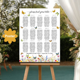 Poster Papillons fleur sauvage 15 Tables Siège Mariage