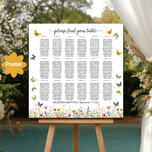 Poster Papillons fleur sauvage 18 Tables Siège Mariage