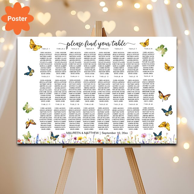 Poster Papillons fleur sauvage 24 Tables Siège Mariage (Créateur téléchargé)