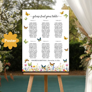 Poster Papillons fleur sauvage 6 Tables Siège Mariage