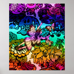 Poster Papillons, Fleurs, Arc-en-ciel, Angel