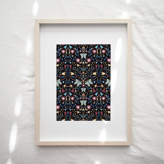 Poster Papillons Folk Art motif floral (Créateur téléchargé)