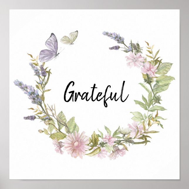 Poster Papillons gracieux couronne florale (Devant)