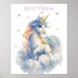Poster Papillons Licorne Arc-en-ciel  