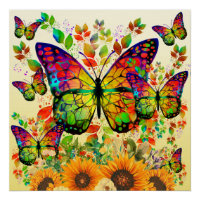 PAPILLONS MODERNES TOURNESOLS ARC-EN-CIEL COLORÉS