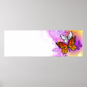 Poster Papillons Monarque sur Arrière - plan pourpre