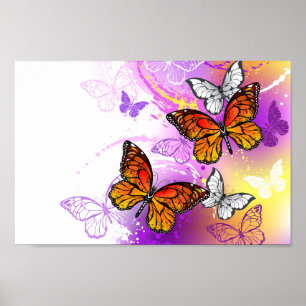 Poster Papillons Monarque sur Arrière - plan pourpre
