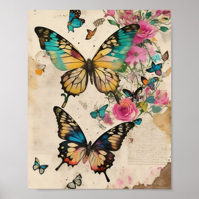 Poster Papillons Multimédia Collage Ephémère Découpage (Devant)