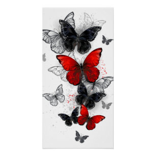 Poster Papillons noirs et rouges volants