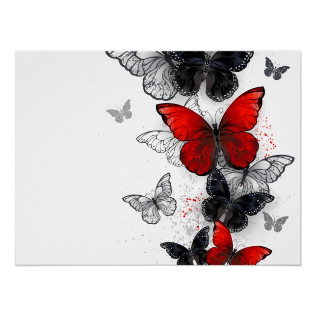 Poster Papillons noirs et rouges volants (Devant)
