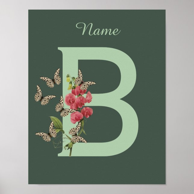 Poster Papillons Pois doux Monogramme initial B Nom (Devant)