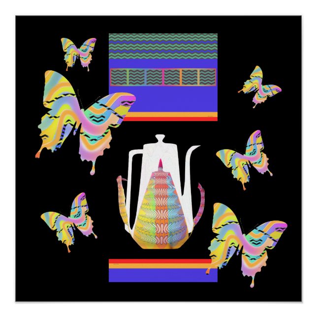 Poster Papillons Pots de café (Devant)