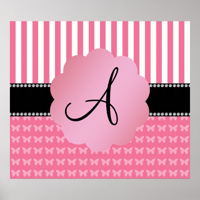 Poster Papillons rose monogramme (Devant)