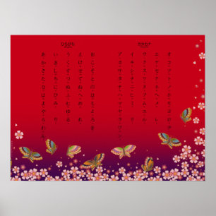 Poster Papillons & Sakura Hiragana Katakana Japonais