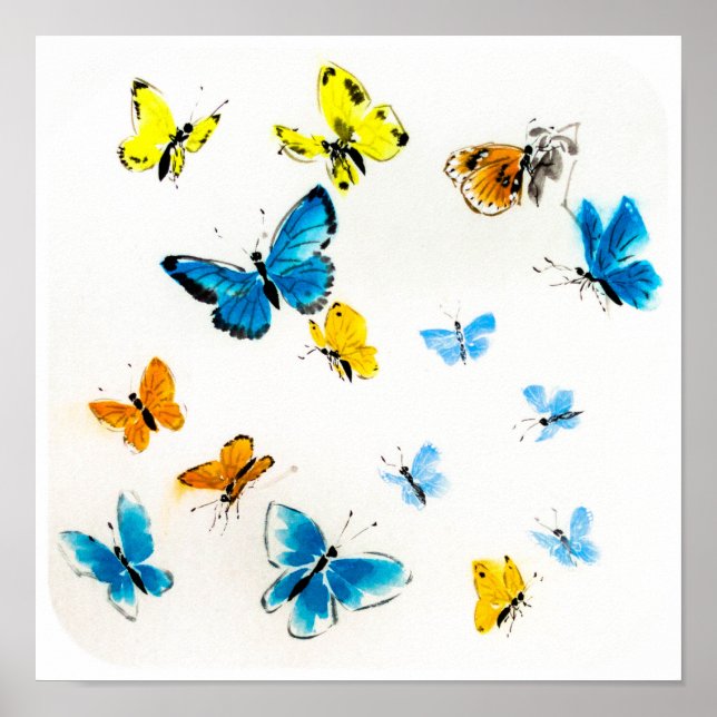 Poster Papillons Sumi-e (Devant)