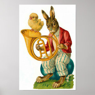 Poster Pâques Joyeuses avec Corne Vintage