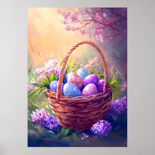 Poster Pâques Panier de printemps Chasse aux oeufs Mur Ar
