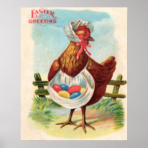 Poster Pâques Poulet De La Ferme Cute Oeufs Antiques