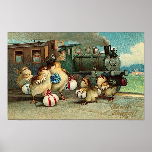 Poster Pâques Vintages russes avec train (Devant)