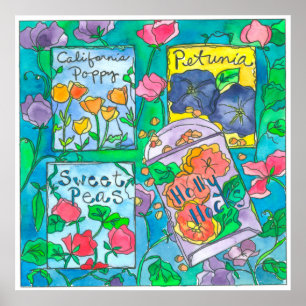 Poster Paquets de graines de fleurs d'aquarelle