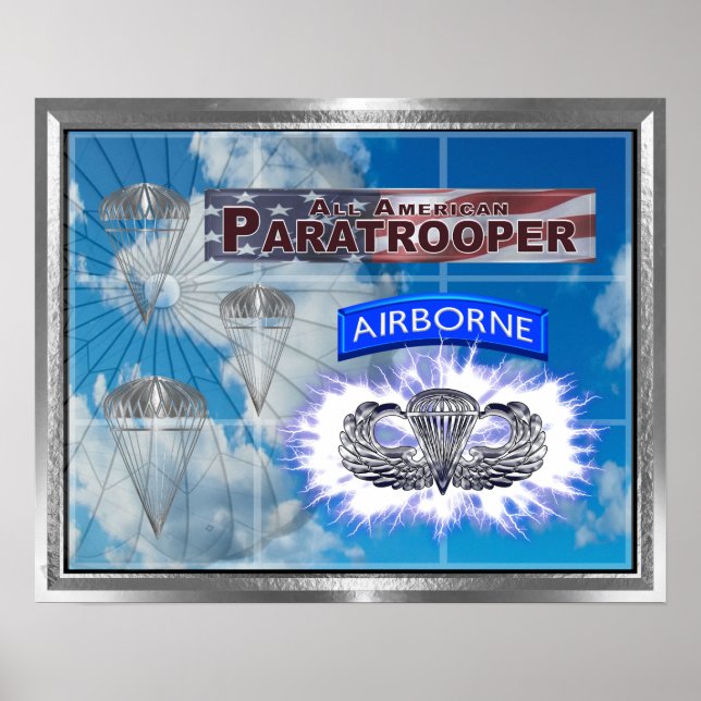 Poster Parachutiste et drapeau américains Extraordinaires (Devant)