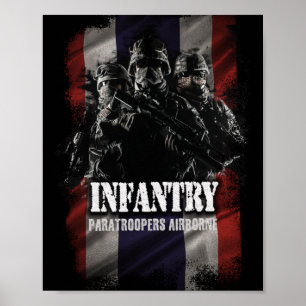Poster Parachutistes infanterie aéroportée avec drapeau t